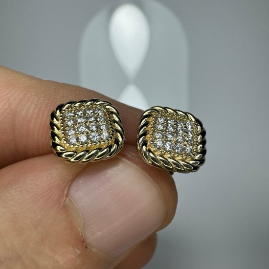 Spiral Diamond Stud, Square Shape Diamond Studs, 14K-18K Pave Diamond Studs, Unique Stud Earrings, Tiny Diamond Stud, Stackable Earrings