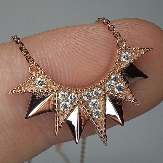 Diamond Spike Necklace, Beaded Diamond Pendant, 14K-18K Unique Diamond Necklace, Triangle Diamond Pendant, Spike Charm, Geometric Necklace