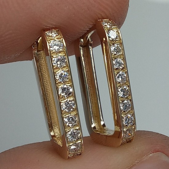 Paperclip Diamond Hoop Earrings, 14K Rectangle Huggies, Diamond Paperclip Earrings, Rectangle Pave Diamond Hoops, Unique Hoop Earrings