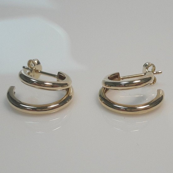 Double Circle Earrings, Circle Earrings, Round Earring, Double Earrings, 14K Solid Gold Earrings, Double Hoops