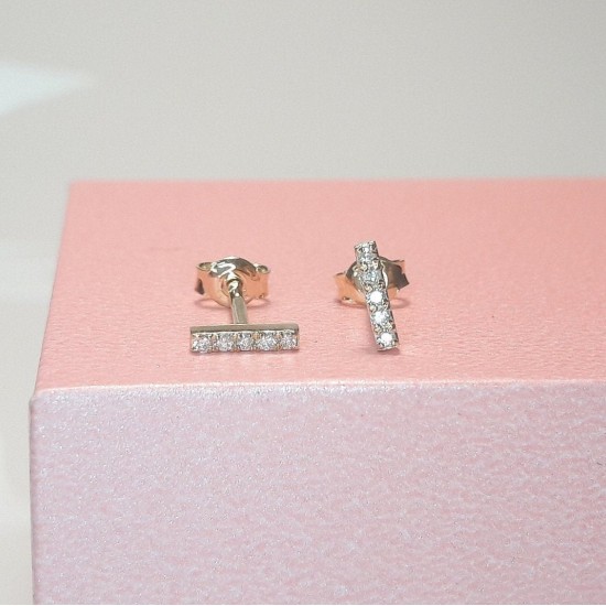 Diamond Bar Studs, 14K Line Diamond Earrings, Pave Diamond Bar, Short Bar Studs, Dainty Diamond Bar