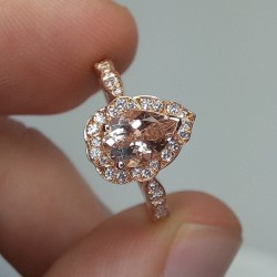 Pearcut Morganite Ring, Rose Gold Teardrop Morganite Engagement Ring, Vintage Teardrop Morganite And Diamond Ring, Valentine's Day Ring Gift