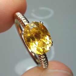 Oval Citrine Spiral Ring, 1.5ct Natural Citrine 14K Gold Ring, Twist Band Gemstone Ring, Thick Spiral Statement Ring, Yellow Gemstone Ring