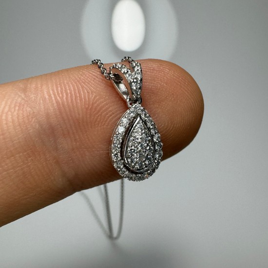 Teardrop Shape Diamond Necklace, 14K-18K Cluster Diamond Pendant, Pave Diamond Charm, Teardrop Diamond Charm, Drop Shape Pendant