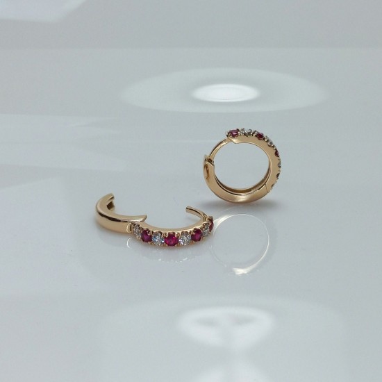 Big Thick Diamond And Ruby Huggies, Bold Diamond Earrings, 14K Huggie Hoops, Chunky Big Diamond Huggies, Natural Pigeon Blood Ruby Hoops