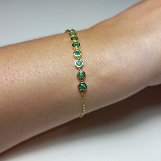 Natural Colombian Emerald Bracelet, Bezel Emerald Bracelet, Half Eternity Emerald Bracelet, Emerald Birthstone, Bezel Set Bracelet