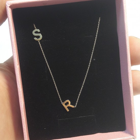 14K Gold Asymmetrical Multi Initial Necklace, İnitial Pendant, Letter Necklace, Asymetric Letter Chain, Customize Letter Necklace