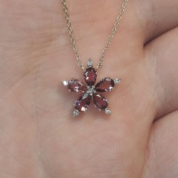 Natural Pink Tourmaline And Diamond Flower Pendant, 14K Solid Gold Tourmaline Necklace, Flower Gemstone Charm,