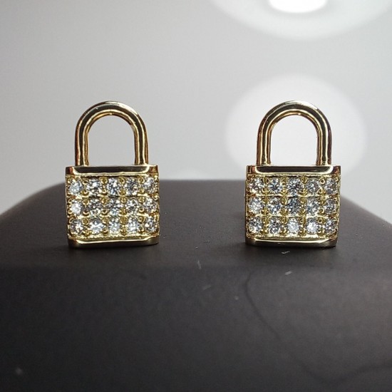 14K Padlock Pave Diamond Studs, Padlock Genuine Diamond Charm, Mother's Day Stud Earrings, Solid Gold Padlock Charm