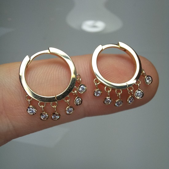 Diamond Shaker Hoops, Multi Diamond Dangling Hoops, 14k Shaker Huggies, Genuine Diamond Hoops