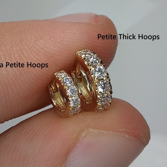 Extra Petite Thick Diamond Huggies, Petite Cartilage Earrings, Big Diamond Small Hoops, 14K Tiny Tragus Huggie Hoops, Helix Diamond Huggies