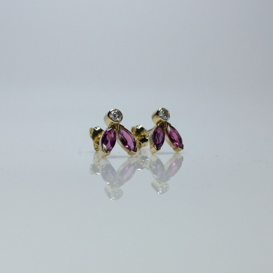 14K-18K Fly Diamond Studs, Marquise Fly Earrings, Bezel Diamond Stud, Rhodalite Marquise Studs, Colored Gemstone Stud Earrings