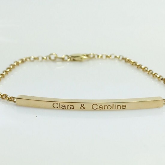 14K Personalized Bar Bracelet, Engraved Name Gold Bar, Name Monogram Initial Bracelet, There Sided Name Gold Bracelet, Personalized Jewelry