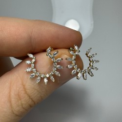 Open Diamond Hoop Earrings, Curved Diamond Earrings, Marquise Diamond Hoops, Marquise And Round Diamond Earrings, Curved Stud Earrings