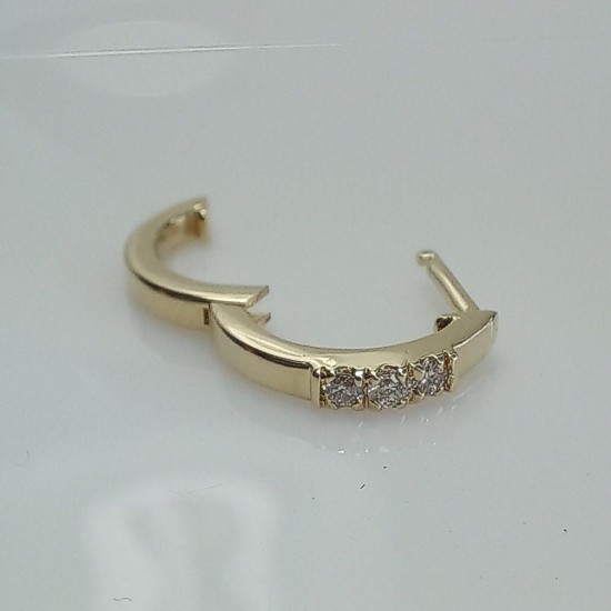 Prong Diamond Huggie Earrings, Three Diamond Hoops, Thin Diamond Hoops, 14K Solid Gold Hoops, Genuine Diamond Hoops