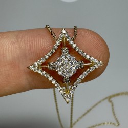 14K-18K Rhombus Diamond Necklace, Pave Diamond Pendant, Square Diamond Necklace, Circle Pave Diamond Necklace, Unique Diamond Necklace