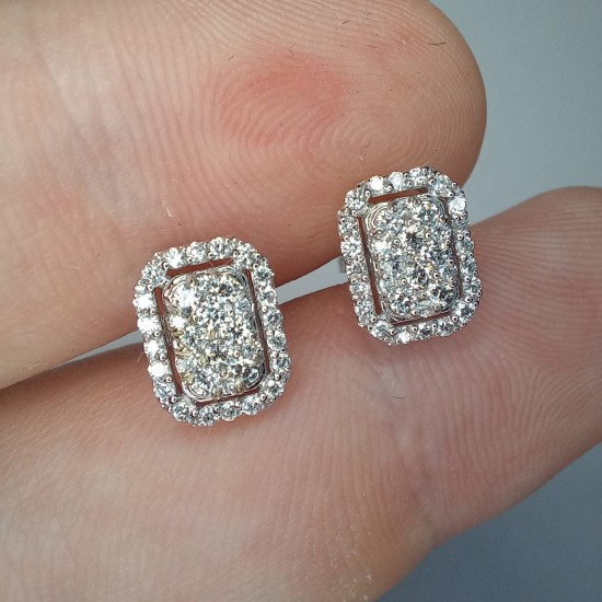 Rectangle Shape Diamond Studs, 14K-18K Cluster Diamond Earrings, Pave Diamond Earrings, Rectangle Shape Diamond Set, Baguette Shape Earrings