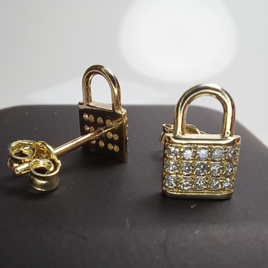 14K Padlock Pave Diamond Studs, Padlock Genuine Diamond Charm, Mother's Day Stud Earrings, Solid Gold Padlock Charm