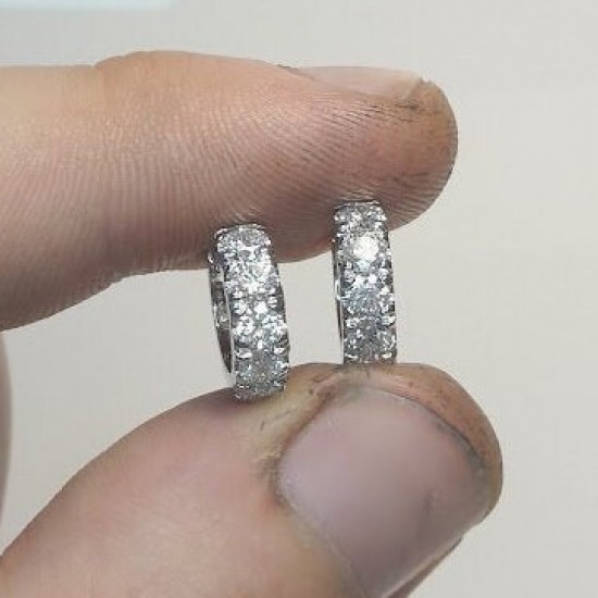 18K Extra Thick Diamond Huggies, 3MM Diamonds Hoops, Bold Diamond Earrings, 14K 1.10ct Huggie Hoops, Chunky Big Diamond Huggies