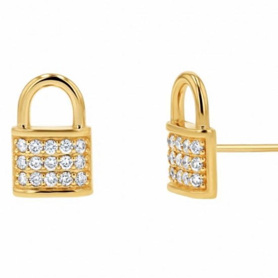 14K Padlock Pave Diamond Studs, Padlock Genuine Diamond Charm, Mother's Day Stud Earrings, Solid Gold Padlock Charm