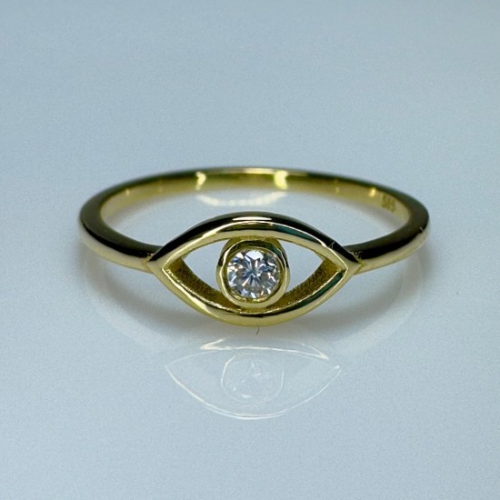 Evil Eye Diamond Ring, Petite Evil Eye Band, 14K Gold Evil Eye Ring, Yellow Gold Eye Ring, Dainty Evil Eye Ring, 0.07ct Diamond Ring