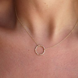 Open Circle Diamond Pendant, Circle Distance Diamond Necklace, Dainty Circle 14K Gold Charm, Minimal Diamond Necklace, Everyday Diamond