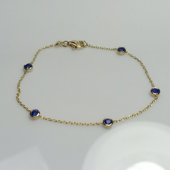 Blue Sapphire Bezel Bracelet, 14K Bezel Bracelet, Dainty Gemstone Bracelet, Sapphire Bracelet, Genuine Sapphire, Stackable Chain Bracelet