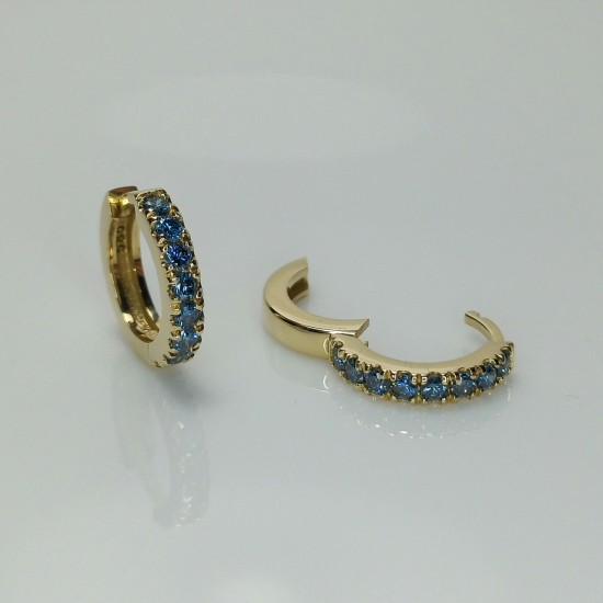 Blue Diamond Big Thick Diamond Huggies, Bold Fancy Blue Diamond Earrings, 14K-18K Huggie Hoops, Chunky Big Diamond Huggies