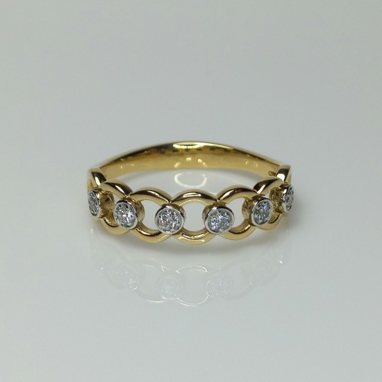 Diamond Half Eternity Ring, 14K-18K Multi Circle Diamond Ring, Two Tone Gold Ring, Stackable Diamond Ring, Everyday Diamond Jewelry