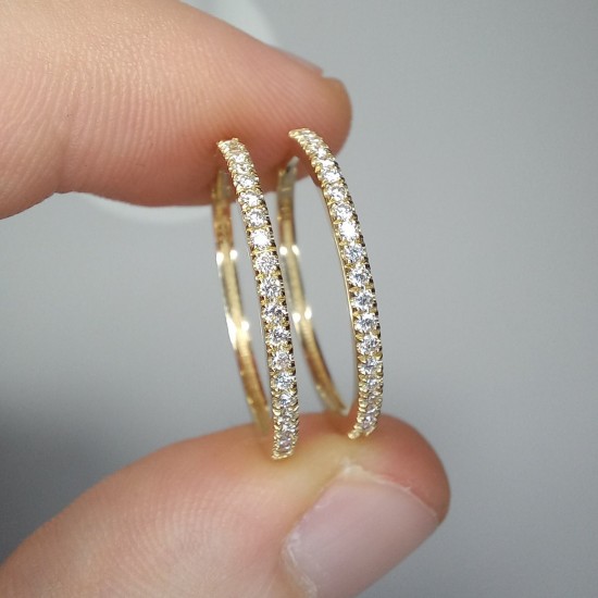 14-18K Large Diamond Hoops, 20MM Diamond Hoop Earrings, Large Diamond Hoops, Genuine Diamond Hoops, Thin Diamond Hoop Earrings