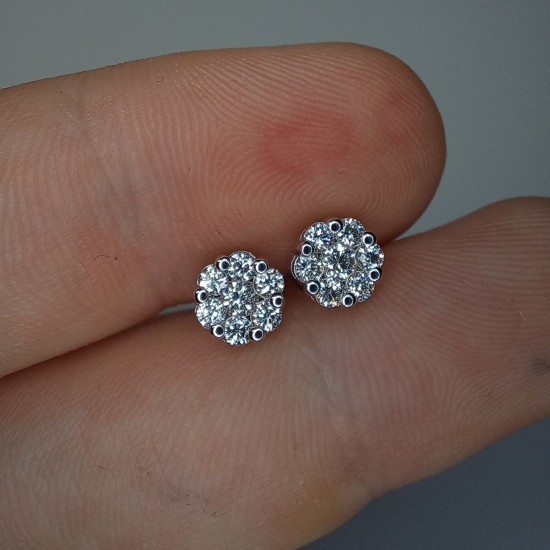 Cluster Diamond Earrings, Pave Diamond Flower Studs, 14K-18K Coronet Diamond Stud, Pave Diamond Studs, Engagement Studs, Wedding Diamond Set