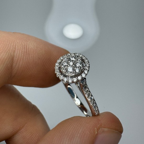 Round Shape Halo Diamond Ring, 14K-18K Cluster Diamond Band, Pave Engagement Ring, Round Shape Diamond Set, Halo Diamond Ring