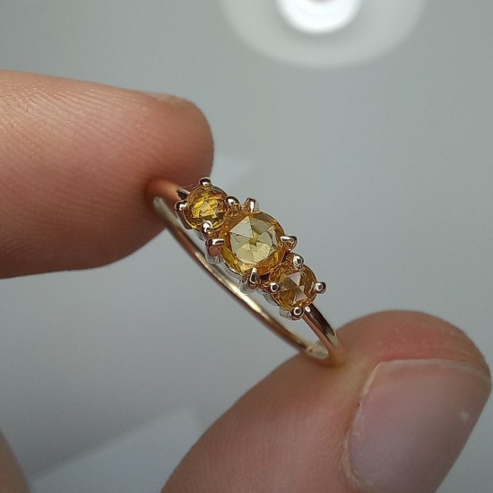 Yellow Sapphire Ring, Triple Rose Cut Genuine Yellow Sapphire Band, 14K Solid Gold Sapphire Rings, Stackable Sapphire Ring, Gemstone Ring