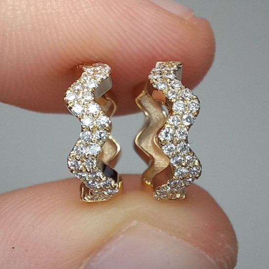 Wave Diamond Hoops, Wavy Double Row Diamond Earrings, 14K-18K Wave Diamond Huggies, Stackable Diamond Earrings, Eveyday Diamond Hoops