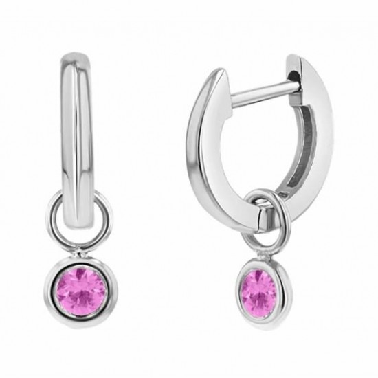 Tiny Pink Sapphire Drop Huggies, Petite Birthstone Earrings, Bezel Sapphire Hoops, Pink Gemstone Drop Earrings