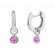 Tiny Pink Sapphire Drop Huggies, Petite Birthstone Earrings, Bezel Sapphire Hoops, Pink Gemstone Drop Earrings