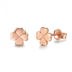 14K Four Leaf Stud Earrings, Solid Gold Clover Studs, Flower Earrings, Lucky Flower Studs