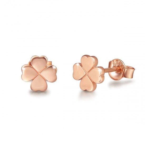 14K Four Leaf Stud Earrings, Solid Gold Clover Studs, Flower Earrings, Lucky Flower Studs