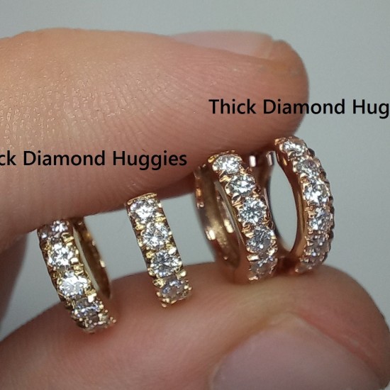 Petite Thick Diamond Huggies, Bold Cartlige Diamond Earrings, Big Diamond Small Hoop Earrings, 14K Tiny Huggie Hoops, Chunky Diamond Huggies