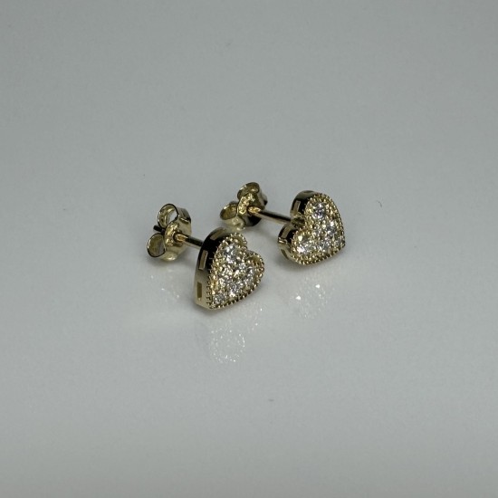 14K-18K Heart Diamond Studs, Heart Shape Diamond Earrings, Minimal Diamond Studs, Micro Pave Heart Stud Earrings, Milgrain Stud Earring