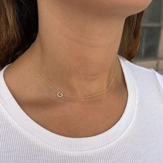 14K Diamond Asymmetrical Single Initial Necklace, İnitial Pendant, Diamond Letter Necklace, 14K Letter Chain, Customize Letter Necklace