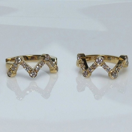 Zigzag Diamond Hoops, 14K-18K Cluster Diamond Huggies, Zig-Zag Shaped Diamond Earrings, Modern Diamond Hoops