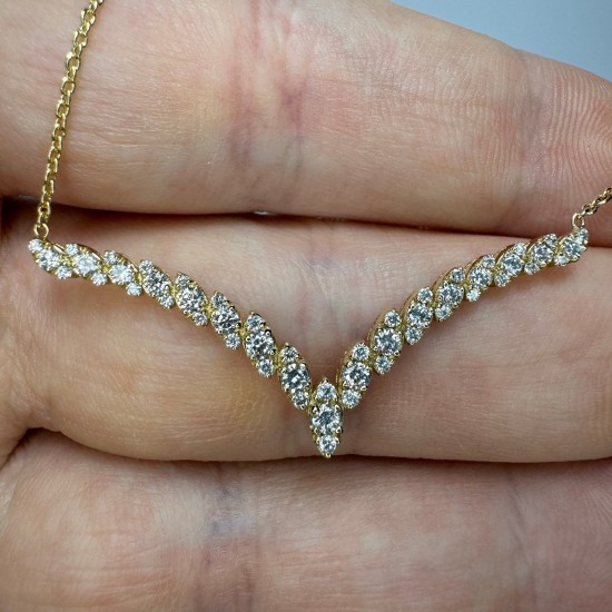 14K-18K Thick Chevron Necklace, Unique V Diamond Necklace, Marquise Shape Chevron Necklace, Bold Diamond Bar Pendant, V Shape Necklace