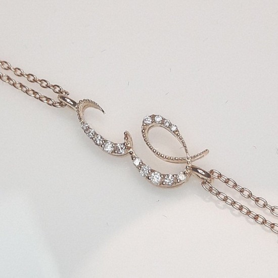 Diamond İnitial Bracelet, İtalic Diamond Chain Bracelet, 14K Solid Gold İnitial Bracelet, İtalic Letter Bracelet, Diamond Letter Bracelet