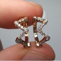 Zigzag Diamond Hoops, 14K-18K Cluster Diamond Huggies, Zig-Zag Shaped Diamond Earrings, Modern Diamond Hoops