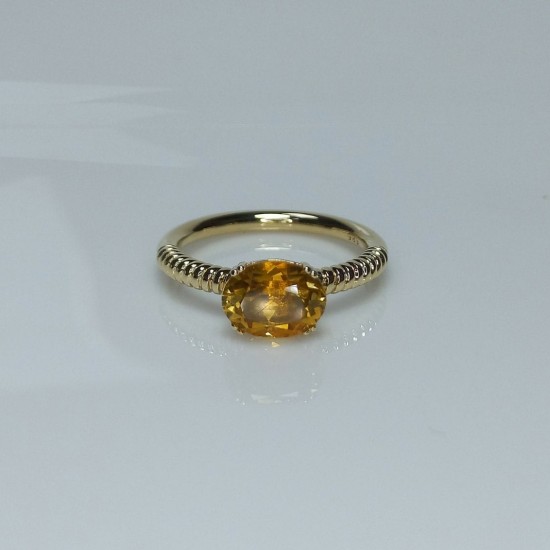 Oval Citrine Spiral Ring, 1.5ct Natural Citrine 14K Gold Ring, Twist Band Gemstone Ring, Thick Spiral Statement Ring, Yellow Gemstone Ring