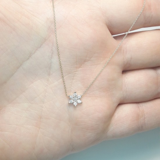 Flower Diamond Necklace, Cluster Diamond Necklace, Floral Diamond Necklace, 14K Solid Gold Flower Pendant, Diamond Flower Charm