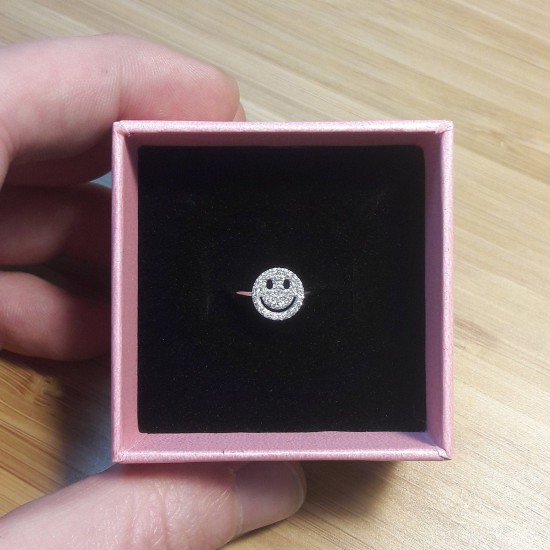 Smile Diamond Ring, Tiny Smile Ring, 14K Smiley Ring, Happy Face Ring, Smile Face Ring, Diamond Face Ring