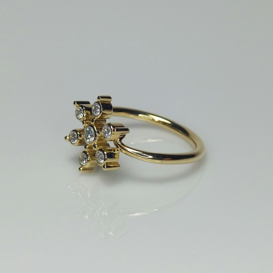 Snowflake Diamond Ring, 14K-18K Floral Diamond Ring, Bezel Set Diamond Ring, Flower Diamond Band