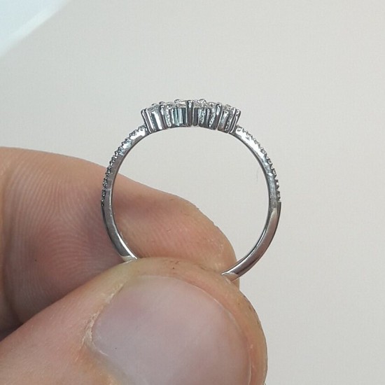 Nesting Full Diamond Band, Tiny U Band, Round Crest Band, 14K Natural Curved Diamond Ring, Stackable Diamond Band, Unique Wedding Band